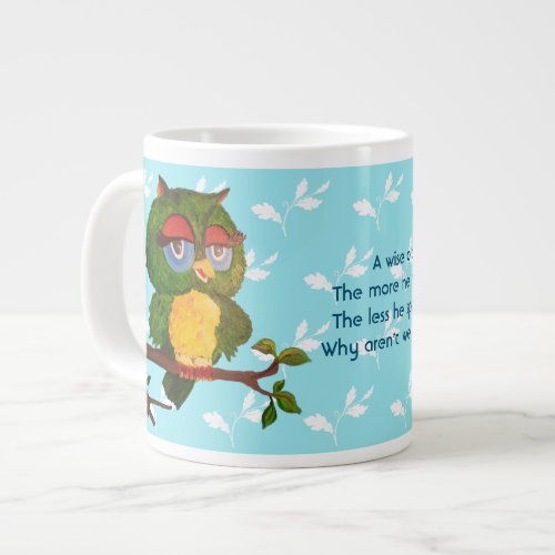 A Wise Old Owl Sitting On A Tree Branch Giant Coffee Mug