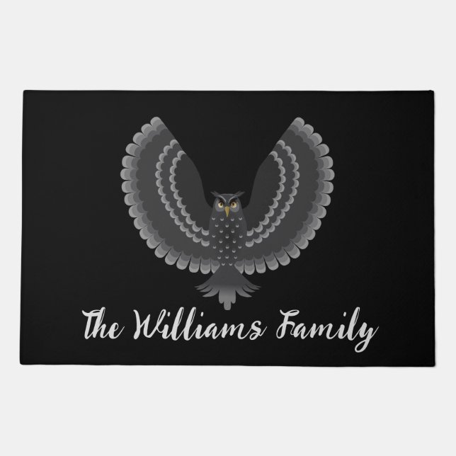 A Wise Owl, Personalized Family Name Doormat (Front)