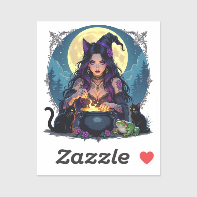 A Witch, A Black Cat and a Frog Halloween Sticker (Sheet)