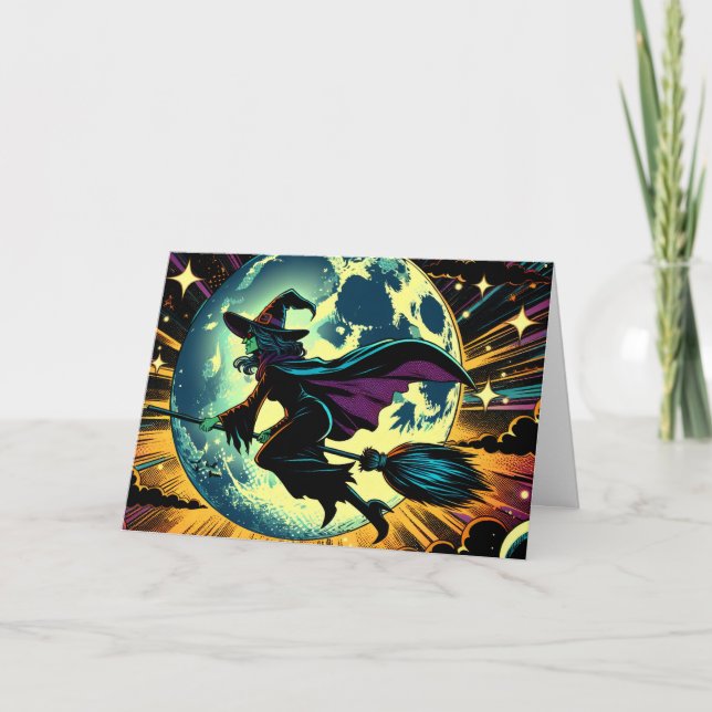 A Witch and a Full Moon Halloween  Card (Front)