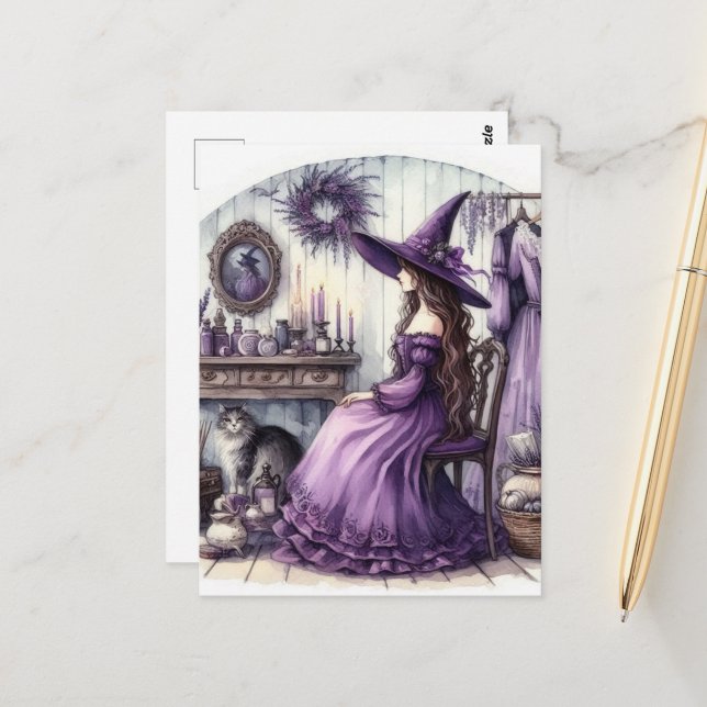 A Witch and Her Cat Postcard (Front/Back In Situ)