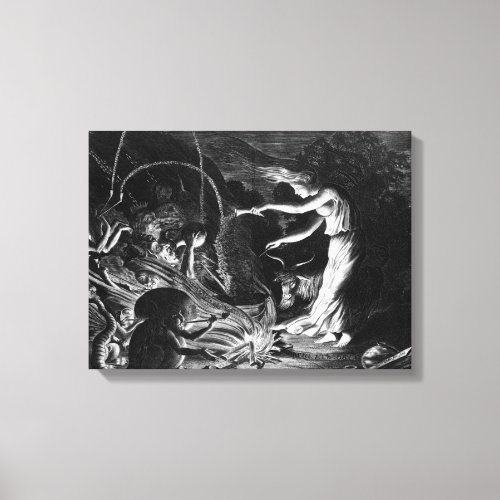 A Witch At Her Cauldron Surrounded By J Wellcome Canvas Print