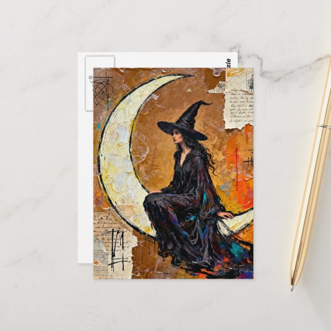 A Witch Mixed Media Collage Postcard (Front/Back In Situ)
