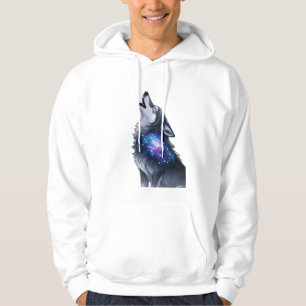 A wolf howling at a starry galaxy hoodie