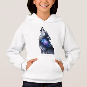A wolf howling at a starry galaxy hoodie