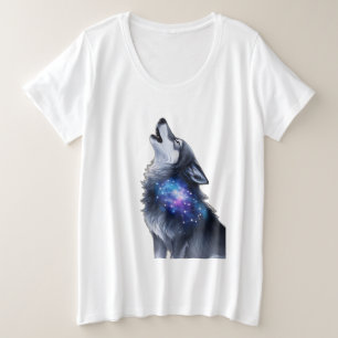 A wolf howling at a starry galaxy plus size T-Shirt