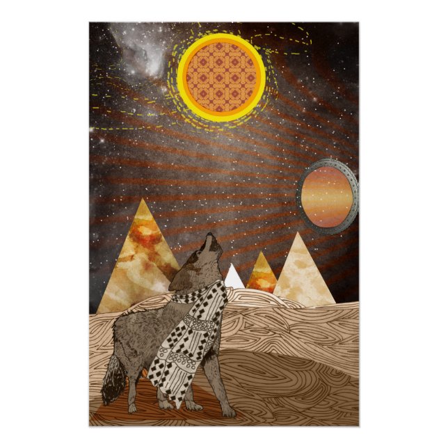 A wolf howling in front of a full moon poster (Front)
