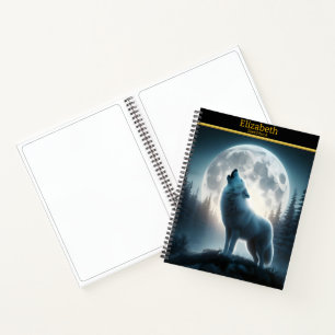 A wolf howls to the full moon in a serene night notebook