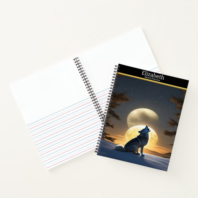 A wolf howls under the luminous moonlit sky notebook (Inside)