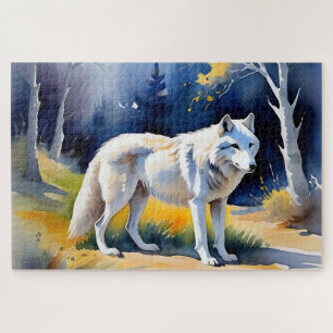A wolf in a forest watercolor painting jigsaw puzzle