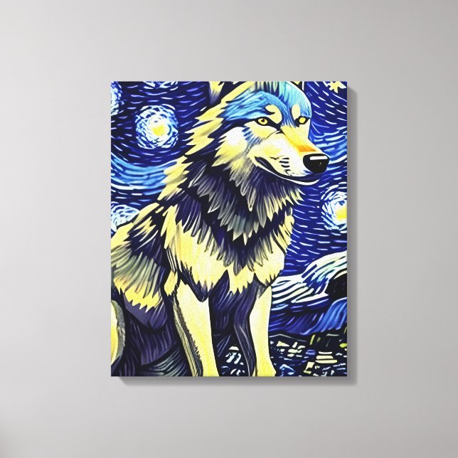 A Wolf in The Starry Night Canvas Print (Front)