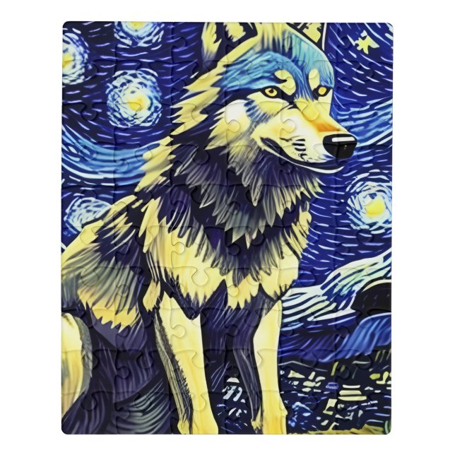 A Wolf in The Starry Night Jigsaw Puzzle (Puzzle Vertical)