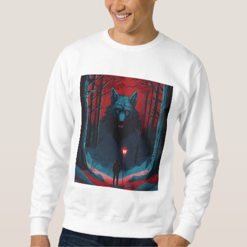 A wolf is watching  in forest t shirt design