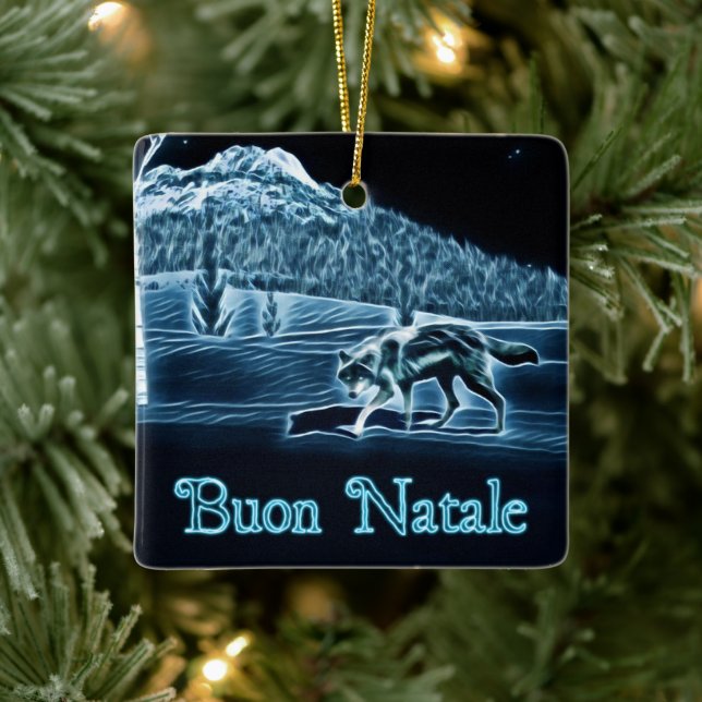 A Wolf On Snow - Buon Natale Ceramic Ornament (Tree)