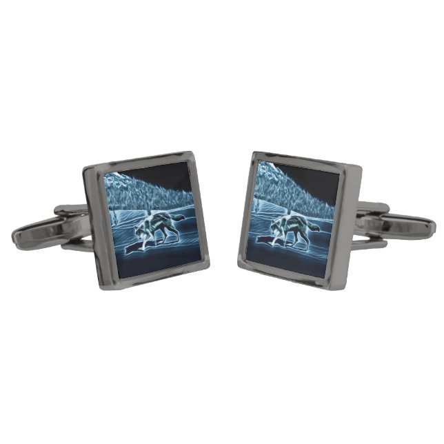 A Wolf On Snow Cufflinks (Angled)