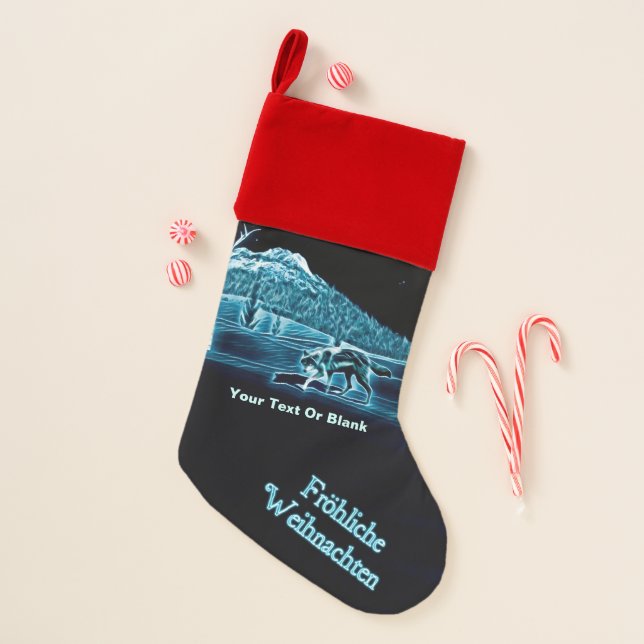 A Wolf On Snow - Fröhliche Weihnachten Christmas Stocking (Front)