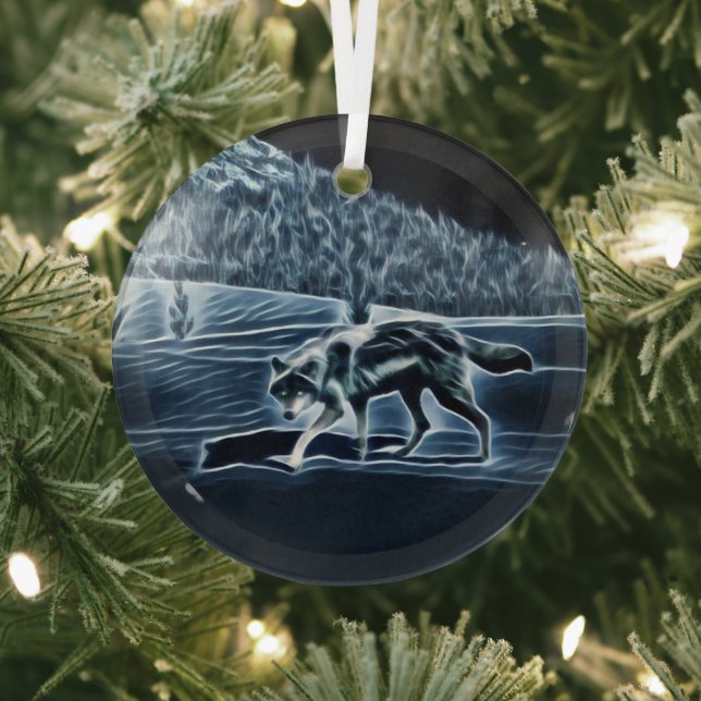 A Wolf On Snow Glass Ornament (Insitu)