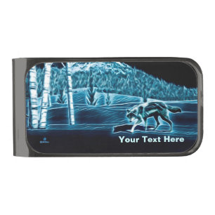 A Wolf On Snow Gunmetal Finish Money Clip