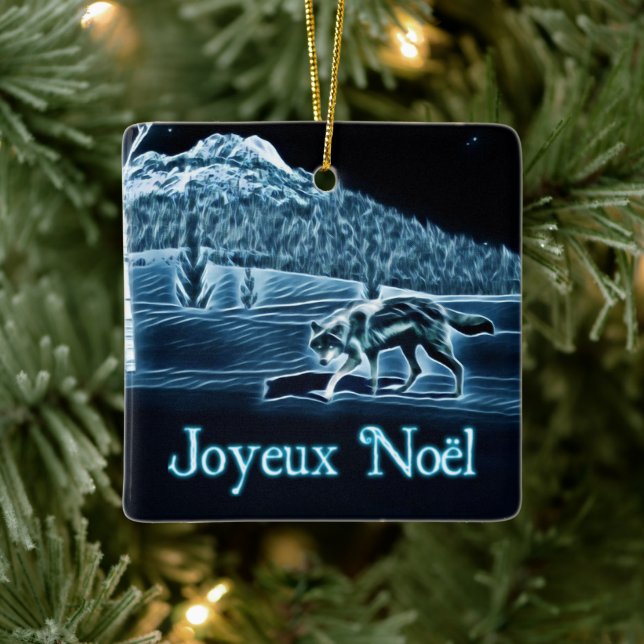 A Wolf On Snow - Joyeux Noёl Ceramic Ornament (Tree)