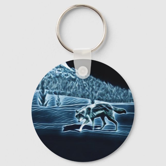 A Wolf On Snow Keychain (Front)