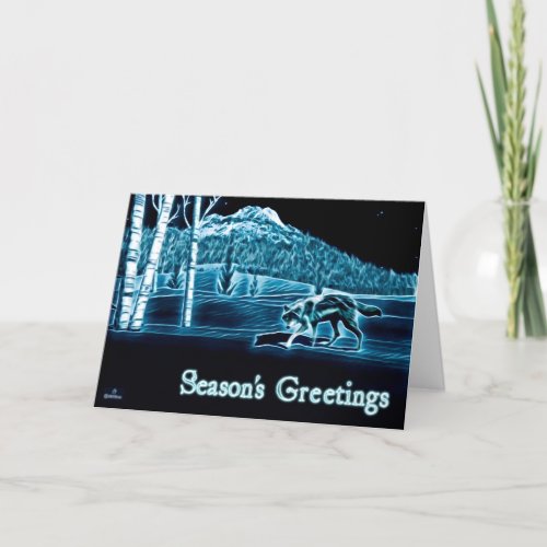 A Wolf On Snow _ Seasons Greetings Holiday Card
