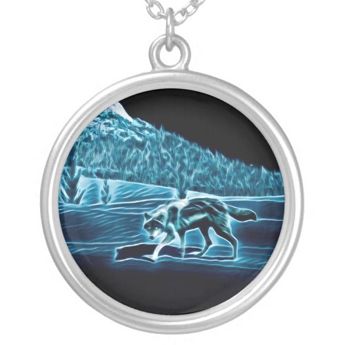 A Wolf On Snow Silver Plated Necklace