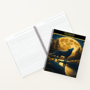 A wolf serenades the enchanting full moon at night notebook