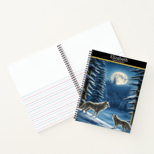 A wolf's serenade beneath the full moonlight notebook