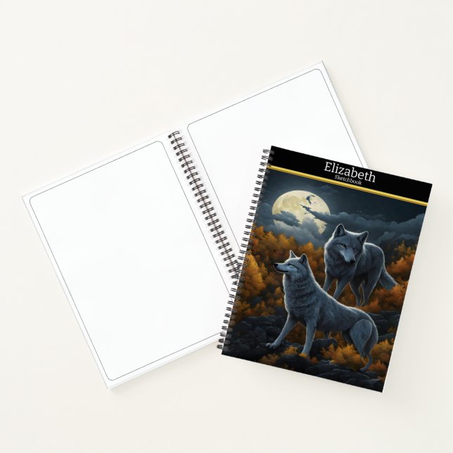 A wolf's serenade under the enchanting moonlight notebook (Inside)