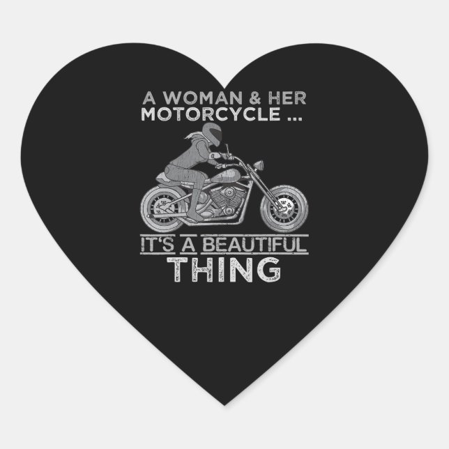 A Woman And Her Motorcycle Art Gift For Bikers Heart Sticker (Front)