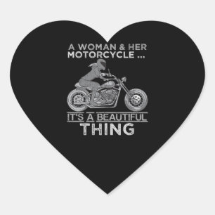 A Woman And Her Motorcycle Art Gift For Bikers Heart Sticker