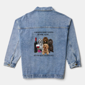 A Woman Cannot Survive On Wine Alone Cockerpoo Denim Jacket
