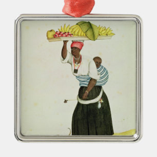 A Woman Carrying a Tray of Fruit on her Head Metal Ornament