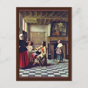 A Woman Drinking With Two Men By Hooch Pieter De ( Postcard