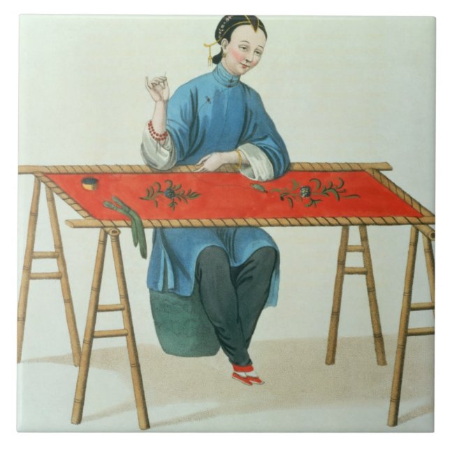 A Woman Embroidering, plate 41 from 'The Costume o Ceramic Tile (Front)