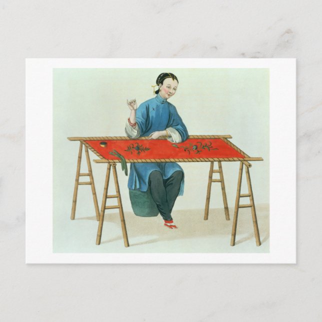 A Woman Embroidering, plate 41 from 'The Costume o Postcard (Front)