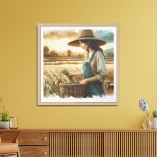 A Woman Harvesting Rice Poster