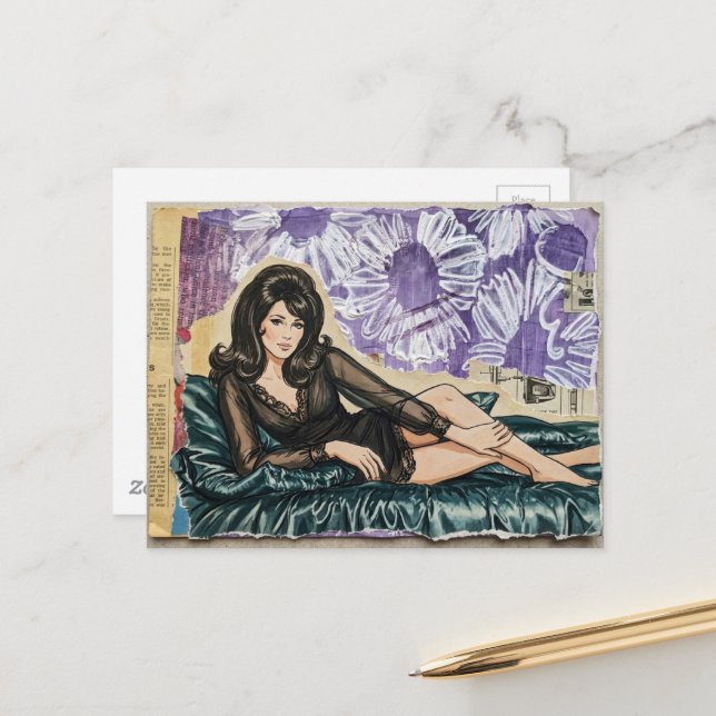 A Woman in a Black Nightgown Collage Postcard (Front/Back In Situ)