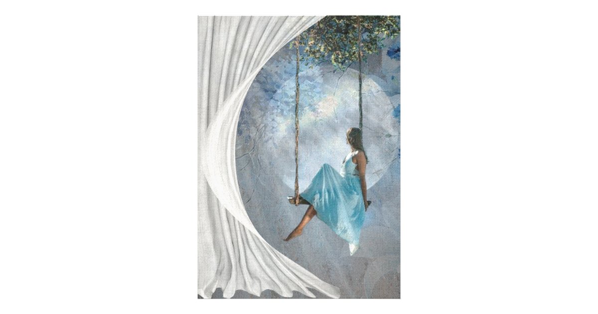 A woman in a blue dress on a swing photo print | Zazzle