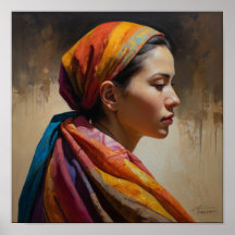 a Woman in a Multi-Colored Shawl Poster