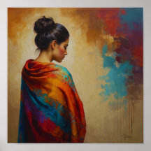 a Woman in a Multi-Colored Shawl Poster