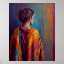 a Woman in a Multi-Colored Shawl Poster