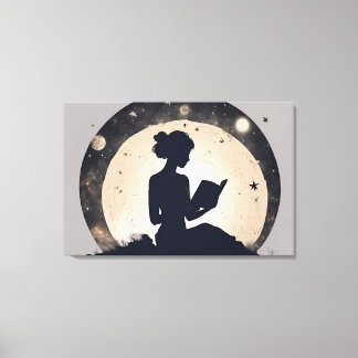 A woman in silhouette reading a book  canvas print