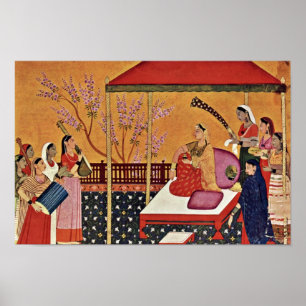 A Woman Listens To The Music By Indischer Maler Um Poster