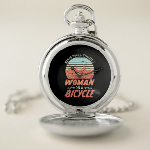 A Woman On A Bicycle Pocket Watch