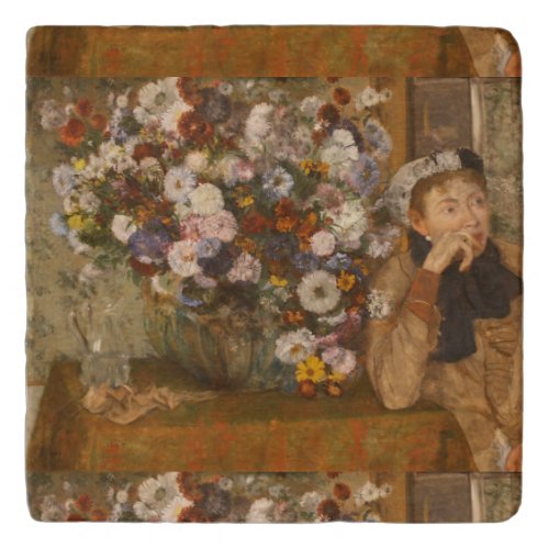 A Woman Seated beside a Vase of Flowers by Degas Trivet