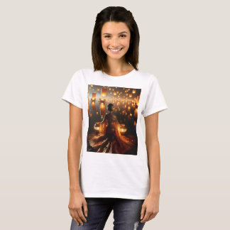 a woman sits in front of a floating lanterns T-Shirt