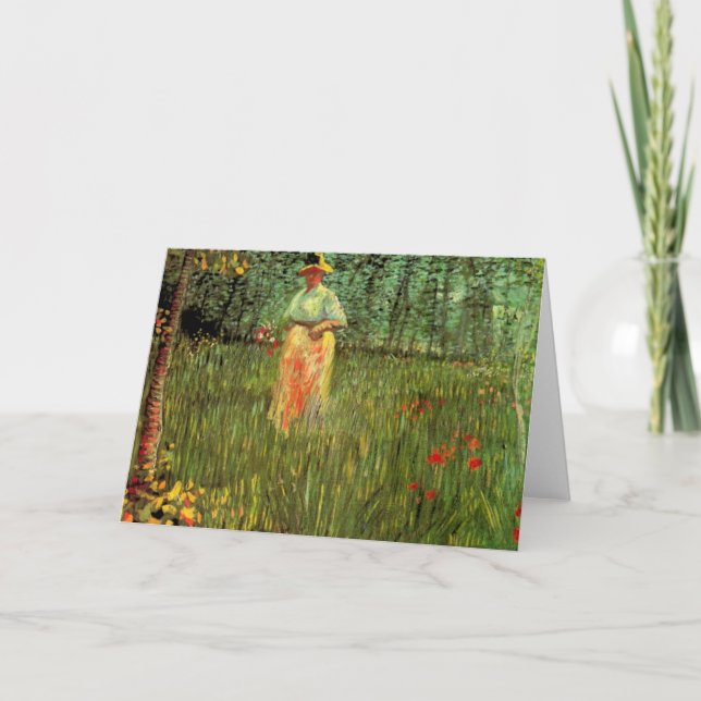 A Woman Walking in a Garden by Vincent van Gogh Card (Front)