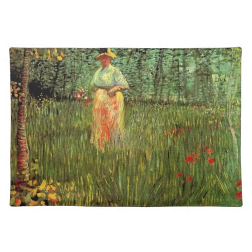 A Woman Walking in a Garden by Vincent van Gogh Cloth Placemat