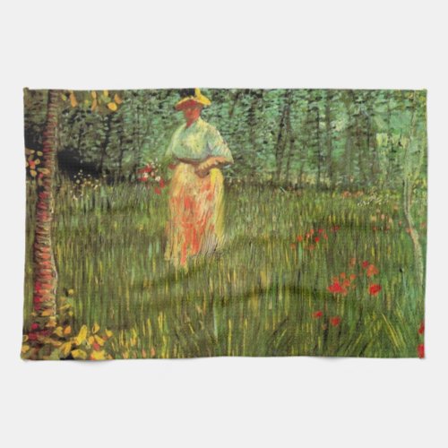 A Woman Walking in a Garden by Vincent van Gogh Kitchen Towel